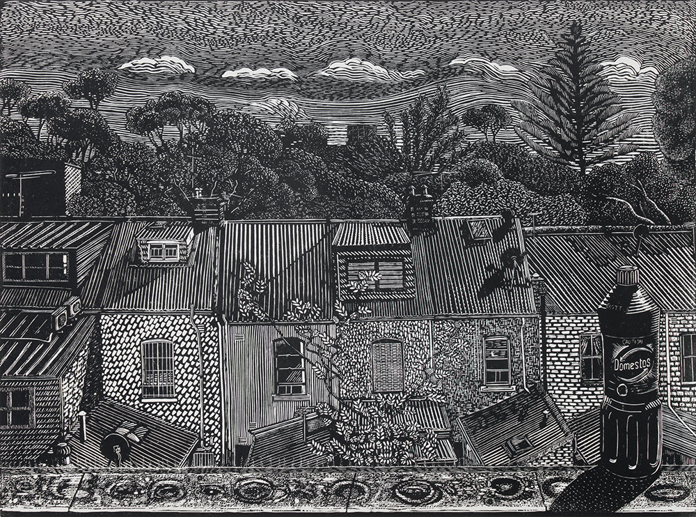 Rear Window, Studio, original linoprint, 2025. Photo credit @docqment